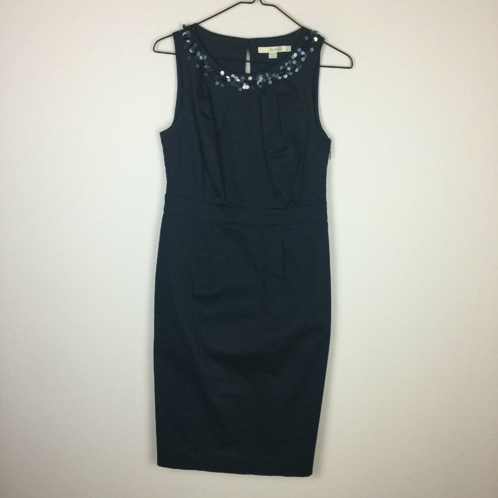 Boden Sz 4 Sheath/Pencil Navy Cocktail Dress Sleeveless Embellished Neck